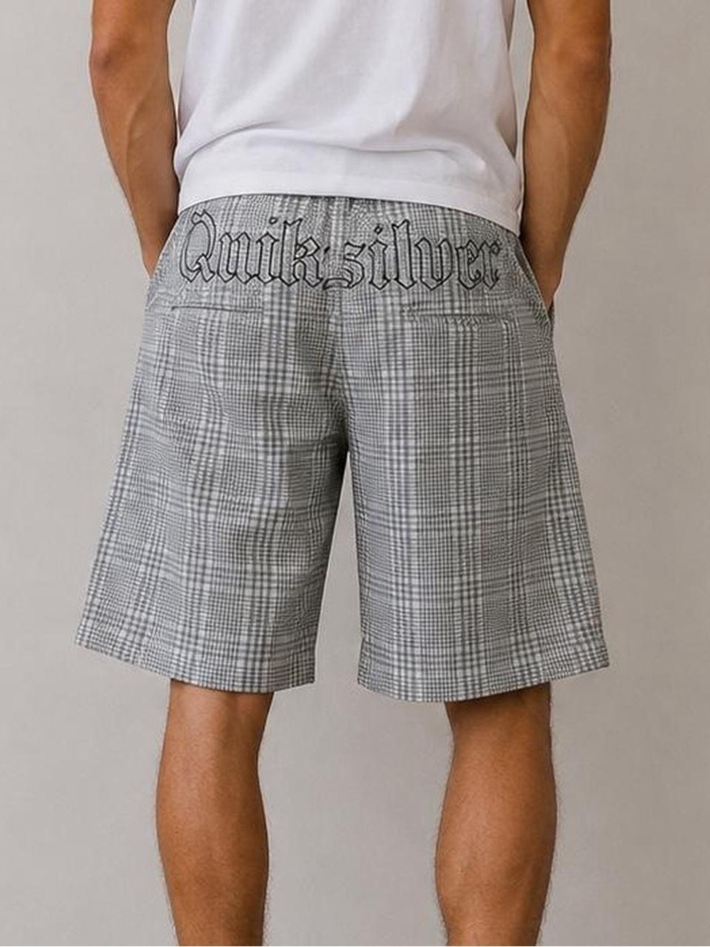 Quiksilver Gray Plaid Embroidered Long Board Shorts Size 26